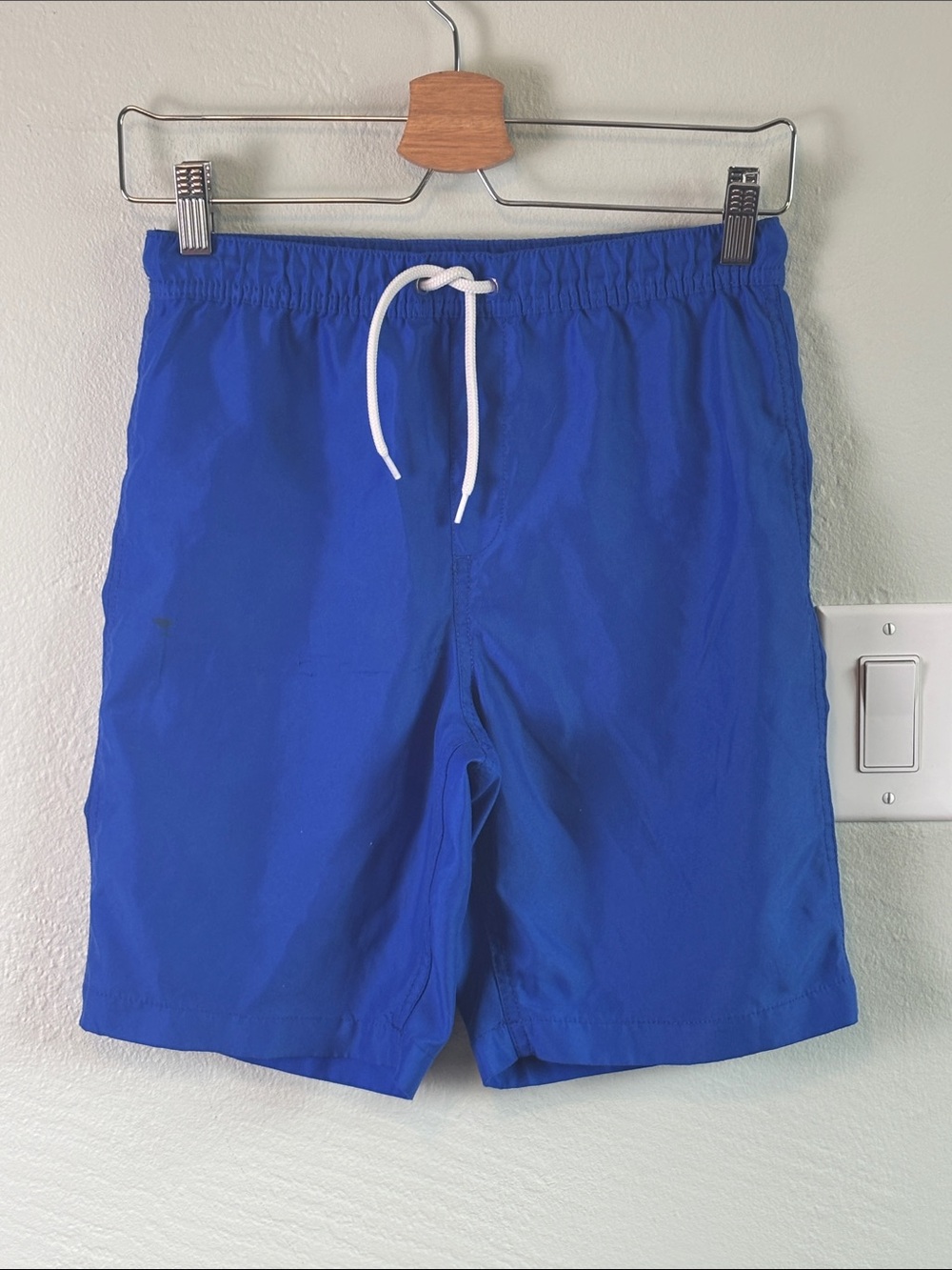 Lands' End Boys 14S-16S Slim Fit Royal Blue Swim Trunks with White Drawstring